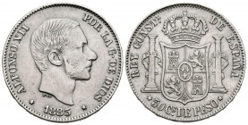 ALFONSO XII (1874-1885). 50 Centavos. (Ar. 12,88g/30mm). 1885. Manila. (Cal-2019-124). MBC.