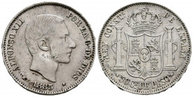 ALFONSO XII (1874-1885). 50 Centavos (Ar. 13,00g/30mm). 1885. Manila. (Cal-2019-124). MBC+.