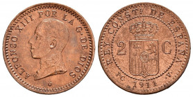 ALFONSO XIII (1885-1931). 2 Céntimos. (Ae. 1,89g/20mm). 1911 *11. Madrid PCV. (Cal-2019-13). EBC+.