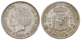 ALFONSO XIII (1885-1931). 50 Céntimos. (Ar. 2,53g/18mm). 1894 *9-4. Madrid PGV. (Cal-2019-43). MBC+.