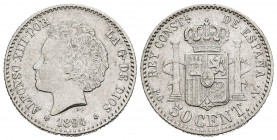 ALFONSO XIII (1885-1931). 50 Céntimos. (Ar. 2,48g/18mm). 1894 *9-4. Madrid PGV. (Cal-2019-43). MBC+.