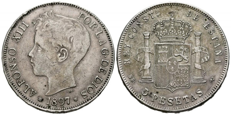 ALFONSO XIII (1885-1931). 5 Pesetas. (Ar. 24,27g /38mm). 1897 *18-97. Madrid SGV...