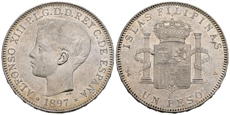 ALFONSO XIII (1885-1931). 1 Peso. (Ar. 25,34g/37mm). 1897. Manila SGV. (Cal-2019...