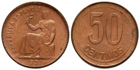 II REPUBLICA (1931-1939). 50 Céntimos. (Ae. 6,10g/23mm). 1937. Madrid. (Cal-2019-27). Anepígrafa. SC.