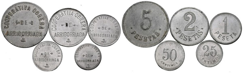 ARRIGORRIAGA (Vizcaya). Serie de 5, 2 y 1 Peseta y 25 y 50 Céntimos. Cooperativa...