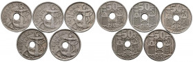 ESTADO ESPAÑOL. Conjunto de 5 monedas de 50 Céntimos de 1949 *51 (flechas invertidas). 52, 53,54 y 56. Diferentes estados de conservación. A EXAMINAR....