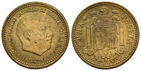 ESTADO ESPAÑOL (1936-1975). 1 Peseta. (Al-Ae. 3,28g/21mm). 1947 *19-54. Madrid. (Cal-2019-54). EBC.