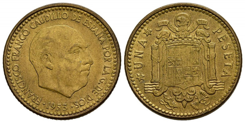 ESTADO ESPAÑOL (1936-1975). 1 Peseta. (Al-Cu. 3,59g/20mm). 1953 *19-61. Madrid. ...