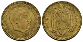 ESTADO ESPAÑOL. 1 Peseta. (AlCu. 3,58g/21mm). 1953 *19-60. Madrid. (Cal-2019-59). EBC. Acuñación floja.