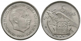 ESTADO ESPAÑOL (1936-1975). 5 Pesetas. (Ni. 5,70g/23mm). 1957 *65. Madrid. (Cal-2019-105). SC. Procedente de cartucho
