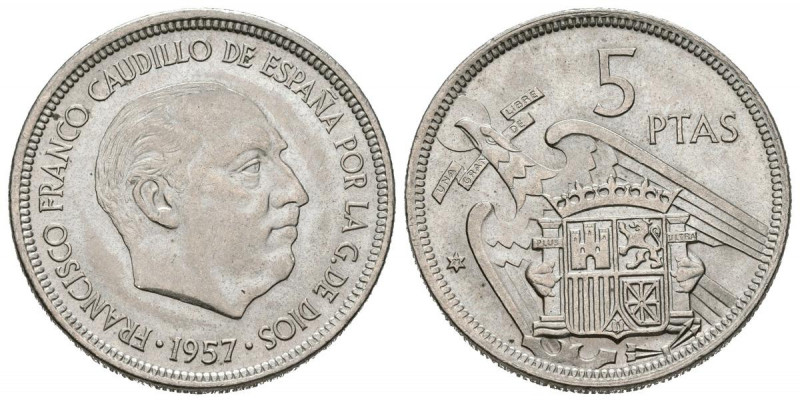 ESTADO ESPAÑOL (1936-1975). 5 Pesetas. (Ni. 5,60g/23mm). 1957 *71 Madrid. (Cal-2...