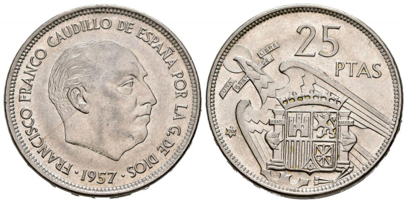 ESTADO ESPAÑOL (1936-1975). 25 Pesetas (Ni. 8,62g/27mm). 1957 *70. Madrid. (Cal-...