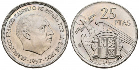 ESTADO ESPAÑOL (1936-1975). 25 Pesetas. (Ni. 8,16g/27mm). 1957 *73. Madrid. (Cal-2019-128). SC. Brillo original.