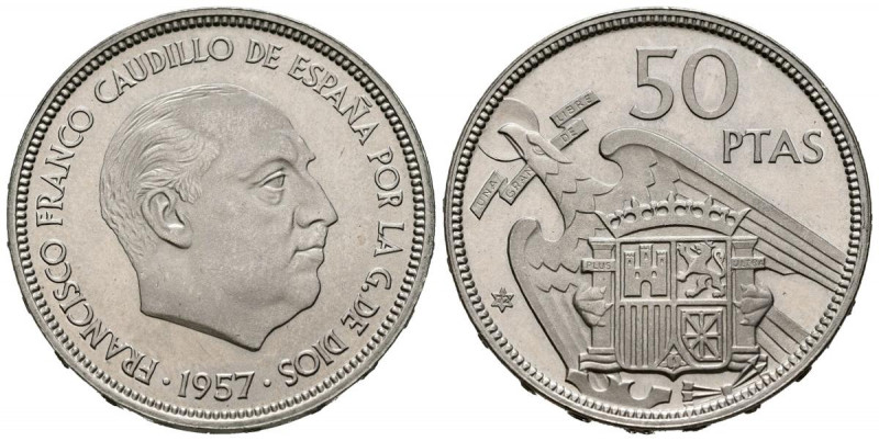 ESTADO ESPAÑOL (1936-1975). 50 Pesetas. (Ni. 12,54g/30mm). 1957 *72. Madrid. (Ca...