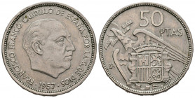 ESTADO ESPAÑOL (1936-1975). 50 Pesetas. (Ni. 12,70g/30mm). 1957 *BA. Barcelona. I Exposición Iberoamericana de Numismática y Medallística. (Cal-2019-1...