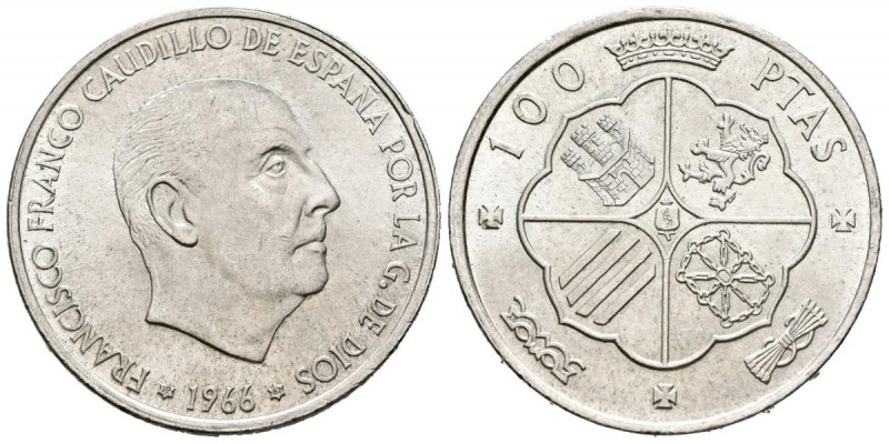 ESTADO ESPAÑOL (1936-1975). 100 Pesetas. (Ar. 19,15g/34mm). 1966 *19-66. Madrid....