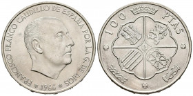 ESTADO ESPAÑOL (1936-1975). 100 Pesetas. (Ar. 18,97g/34mm). 1966 *19-68. Madrid. (Cal-2019-147). SC-. Ligeras marquitas en anverso.