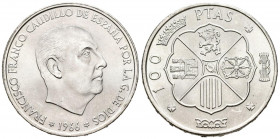 ESTADO ESPAÑOL. 100 Pesetas. (Ar. 19,06g/34mm). 1966 *19-69. Madrid. (Cal-2019-149). Palo recto. SC. Brillo original. Escasa.