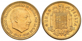 ESTADO ESPAÑOL (1936-1975). 1 Peseta. (Al-Cu 3,29g/21mm). 1947 *E-51. Madrid. II Exposición Nacional de Numismática. (Cal-2019-151). SC. Leve rayita e...