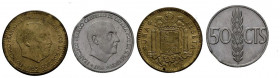 ESTADO ESPAÑOL (1936-1975). Conjunto de 2 monedas de 10 Céntimos (1966 *71) y 1 Peseta (1963 *64) con errores de segmentación y canto. EBC+. A EXAMINA...