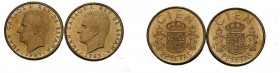 JUAN CARLOS I (1975-2014). Conjunto de 2 monedas de 100 Pesetas de 1983 con flores de lis, en el canto, hacia arriba y hacia abajo en el canto. EBC-.