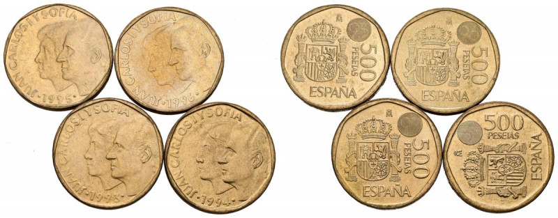 JUAN CARLOS I (1975-2014). Conjunto de 4 monedas de 500 Pesetas con las fechas m...