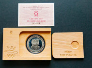 JUAN CARLOS I (1975-2104). Conjunto de 4 estuches de 2000 Pesetas acuñados en 1990. Serie Barcelona 92. Todos con diferente temática: Castellers, Arqu...