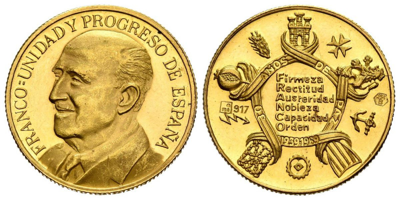 ESPAÑA. Medalla. (Au. 3,38g/20mm). 1969. Francisco Franco. 30 Años de Paz 1939-1...