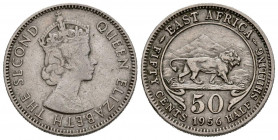 ÁFRICA ORIENTAL (Británica). 50 Cents. (Cu-Ni. 3,87g/21mm). 1956. KHN. (Km#36). MBC. Escasa.