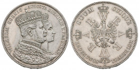 ALEMANIA. 1 Thaler. (Ar. 18,49g/33mm). 1861. Coronación de Guillermo y Augusta. (Km#488). EBC+. Leves marquitas.