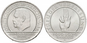 ALEMANIA. 3 Mark. (Ar. 15,02g/30mm). 1929. Berlín A. 10º Aniversario de la Constitución de Weimar (Km#63). EBC.