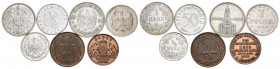 ALEMANIA. Precioso conjunto formado por 7 monedas de diferentes módulos y valores acuñadas entre 1868 y 1941, la mayoría de ellas en plata y en un alt...