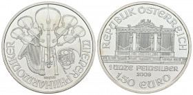 AUSTRIA. 1,50 Euro. (Ar. 31,35g/37mm). 2009. Viena. Filarmónica de Viena. (Km#3159). Plata de 0,999. SC. Incluye cápsula.