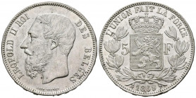 BELGICA. 5 Francos. (Ar. 24,99g/38mm). 1869. Leopoldo II. (Km#24). EBC-. Marquitas.