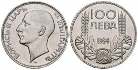 BULGARIA. 100 Leva. (Ar. 19,94g/34mm). 1934. Boris III. (Km#45). MBC+.