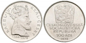CHECOSLOVAQUIA. 100 Coronas. (Ar. 15,13g/33mm). 1978. 600 aniversario de la muerte de Carlos IV. (Km#93). EBC+.