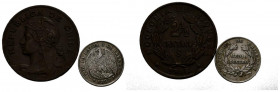 CHILE. Conjunto de 2 monedas de 1/2 Décimo y 2 1/2 Centavos acuñados en 1893 y 1908 respectivamente. Diferentes estados de conservación. A EXAMINAR....