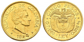 COLOMBIA. 5 Pesos. (Au. 7,99g/22mm). 1924. Medellín. (Km#204). EBC.