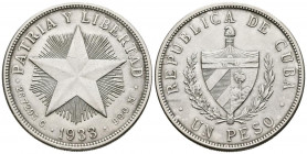 CUBA. 1 Peso. (Ar. 26,64g/38mm). 1933. (Km#15.2). MBC+.