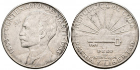 CUBA. 1 Peso. (Ar. 26,69g/38mm). 1953. Centenario del Nacimiento de José Martí (1853-1953). (Km#29). MBC+. Leves marquitas.