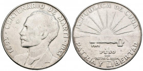 CUBA. 1 Peso. (Ar. 26,69g/38mm). 1953. Centenario del Nacimiento de José Martí (1853-1953). (Km#29). MBC+. Marquitas.