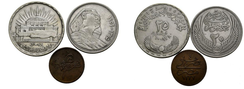 EGIPTO. Conjunto de 3 monedas con valores de 4 Para (1863, año 4) y 20 y 25 Pias...