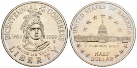 ESTADOS UNIDOS. 1/2 Dollar. (Ae.Ni. 11,31g/31mm). 1989. San Francisco S. 200 Aniversario del Congreso. (Km#224). PROOF. Incluye cápsula.