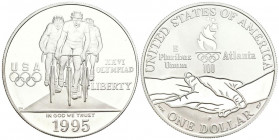 ESTADOS UNIDOS. 1 Dollar. (Ar. 26,82g/38mm). 1995. Philadelphia P. X Juegos Olímpico Atlanta 1996. Ciclismo. (Km#263). PROOF.