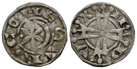 FRANCIA, Ramón VI (Marquesado de Provenza). Dinero. (Ar. 0,77g/16mm). 1200-1220. Pont de Sorgues. (Poey d' Avant 3723; Boudeau 785, 2f). Anv: Sol y cr...