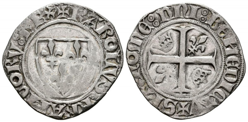 FRANCIA, Carlos VI. Blanc Guénar. (Ar. 2,86g/26mm). 1380-1422. París A. (Dupples...