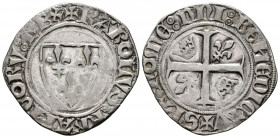 FRANCIA, Carlos VI. Blanc Guénar. (Ar. 2,86g/26mm). 1380-1422. París A. (Dupplessy 377a). MBC.