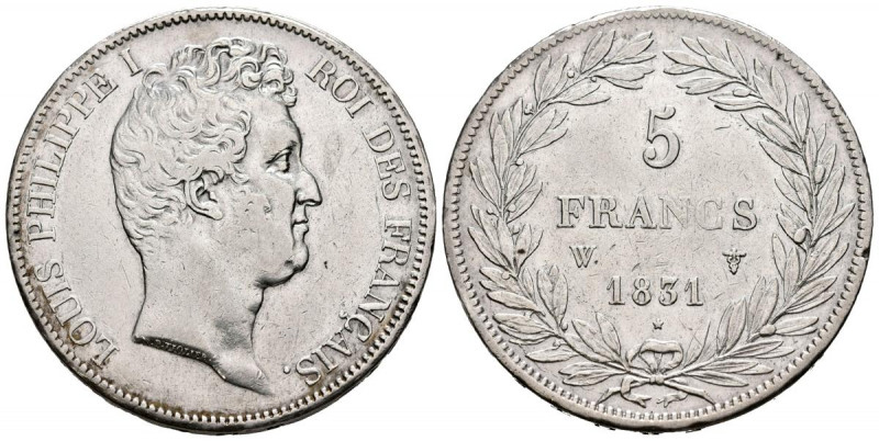 FRANCIA. 5 Francs. (Ar. 24,50g/37mm). 1831. Luis Felipe I. Lille W. (Km#745). MB...