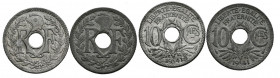 FRANCIA. Pareja de 10 Céntimos acuñados en Zinc en 1941 con la variante sin puntos entre la feha y Centimes con y sin subrayar. EBC.