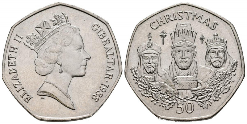 GIBRALTAR. 50 Pence. (CuNi. 13,39g/30mm). 1988. Christmas. Tres Reyes Magos. (Km...